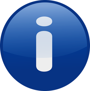 Niebieskie logo przedstawiające informacje