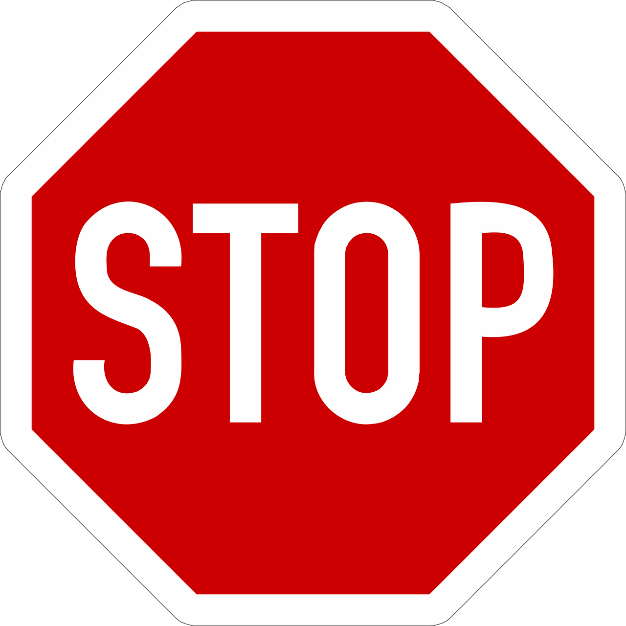 Napis STOP na czerwonym tle w formie znaku drogowego