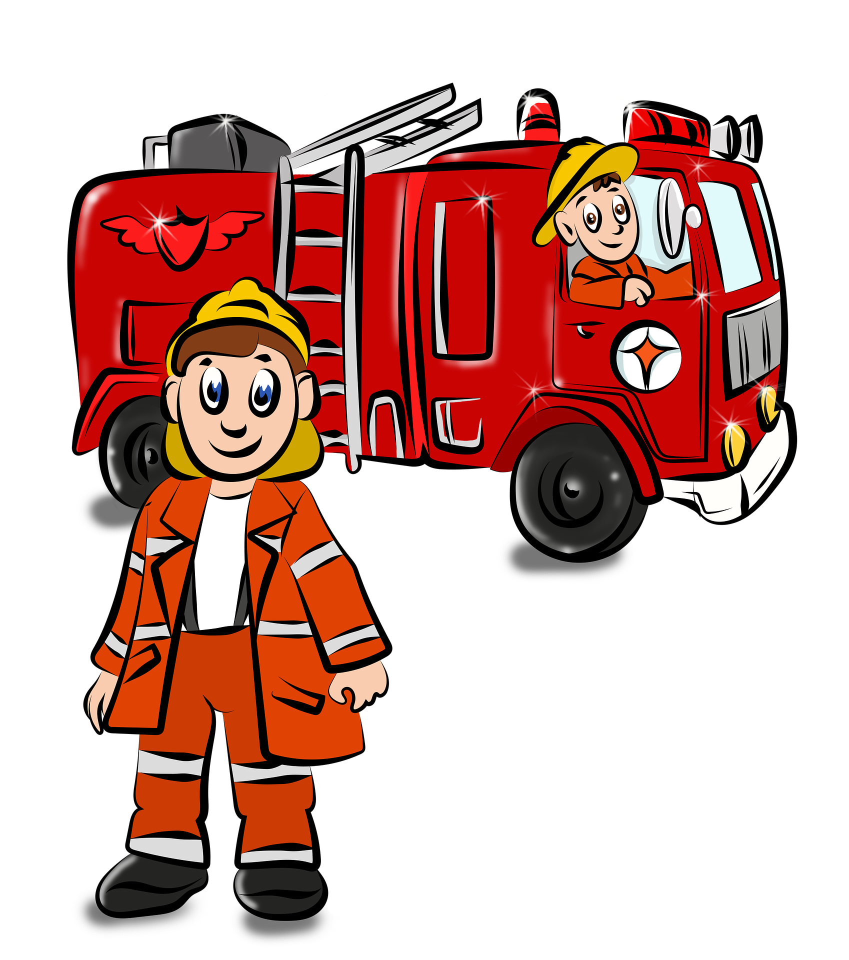 wóz strażacki i strażak