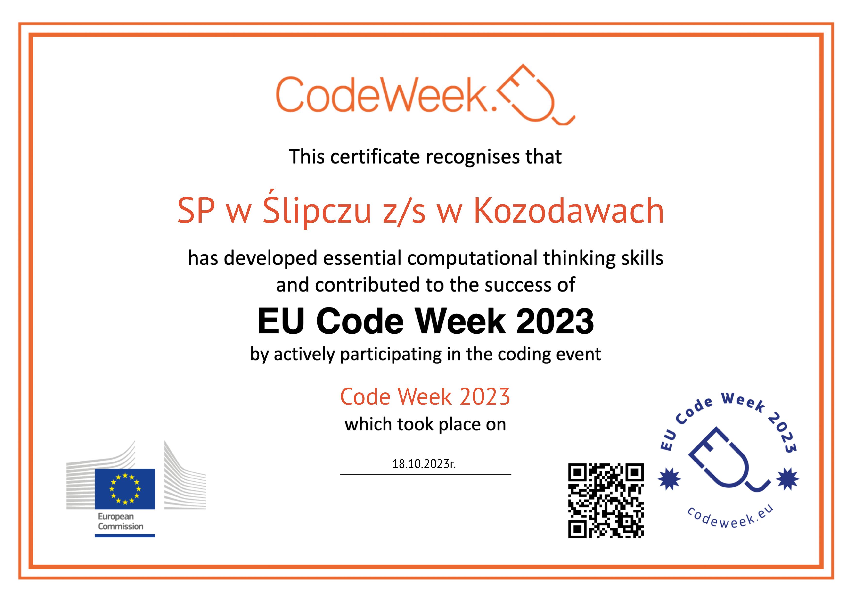 Grafika ilustrująca certyfikat codeweek2023