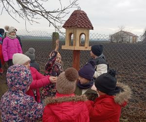 Dzieci dokarmiają ptaki