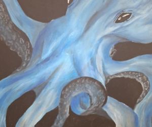 Obraz przedstawiający niebieską ośmiornicę na czarnym tle