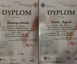 Zdjęcie przedstawia Dyplomy otrzymane przez uczennice