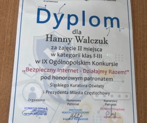 Dyplom uczennicy za zajęcie 2 miejsca