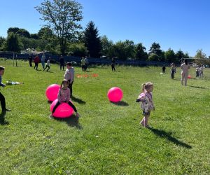 Dzieci bawią się piłkami na świeżym powietrzu