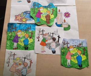 Prace plastyczne uczniów o tematyce święta zmarłych