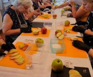 Grupa osób podczas warsztatów, wewnątrz budynku.