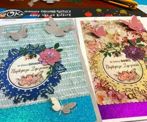 Kartki dla babci i dziadka wykonane przez uczestników warsztatów