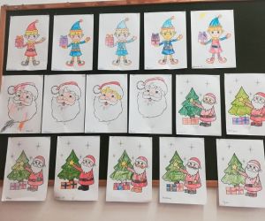 Mikołajkowe prace plastyczne młodszych przedszkolaków z całego tygodnia.