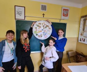 Uczniowie klasy VI prezentują wykonany talerz zdrowia