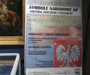 Plakat przedstawiający zaproszenie na warsztaty „Symbole Narodowe RP – historia, znaczenie i tożsamość”