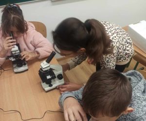 Uczniowie poznają budowę mikroskopu
