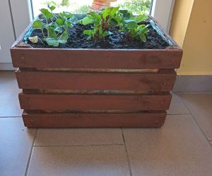 Kwietnik wykonany ze starej skrzynki.
Praca wykonana przez Maćka Puzio