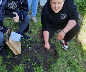 Uczeń sadzi drzewko