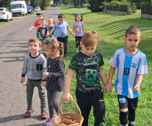 Dzieci szukają darów jesieni.
