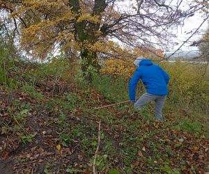 Uczeń porządkuje mogiłę